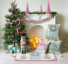 Holiday Front Porch Hooked Wool Christmas Throw Pillow shown alongside other designs in the same collection, 20x20 inch