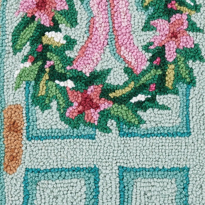 Holiday Front Porch Hooked Wool Christmas Throw Pillow, close-up detail
