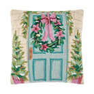 Holiday Front Porch Hooked Wool Christmas Throw Pillow, 20x20 inch, front view