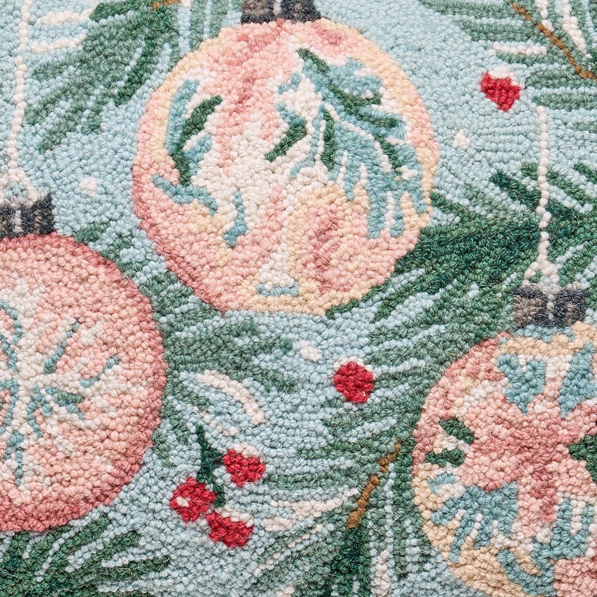 Holiday Hooked Wool Christmas Throw Pillow, close-up detail
