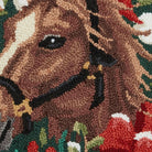Holiday Horse Hooked Wool Christmas Throw Pillow, close-up detail
