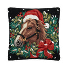 Holiday Horse Hooked Wool Christmas Throw Pillow, 18x18 inch, front view