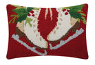 Holiday Ice Skates Hooked Wool Christmas Throw Pillow, 8x12 inch, front view