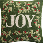 Holiday Joy Hooked Wool Christmas Throw Pillow, close-up detail