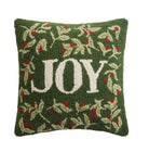 Holiday Joy Hooked Wool Christmas Throw Pillow, 16x16 inch, front view