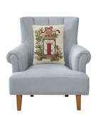 Holiday Lantern Hooked Wool Christmas Throw Pillow on an armchair, showing the throw pillow at room scale, 14x18 inch
