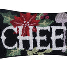 Holiday Mushrooms Cheer Hooked Wool Christmas Throw Pillow, close-up detail