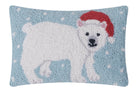 Holiday Polar Bear Hooked Wool Christmas Throw Pillow, 8x12 inch, front view