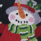 Holiday Snowman Hooked Wool Christmas Throw Pillow, close-up detail