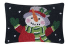 Holiday Snowman Hooked Wool Christmas Throw Pillow, 8x12 inch, front view