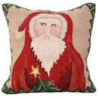 St Nick Santa hooked wool throw pillow with festive holiday seasonal design