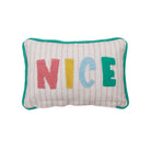 Holiday Stripes Naughty/Nice Reversible Embroidered Throw Pillow, 8x12 inch, the reverse, reading nice in red, yellow and green