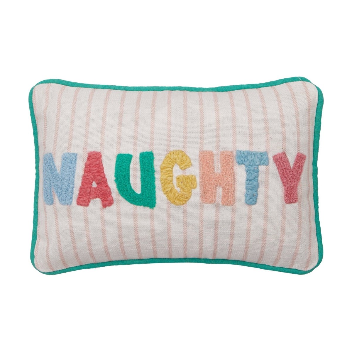 Holiday Stripes Naughty/Nice Reversible Embroidered Throw Pillow, 8x12 inch, front view