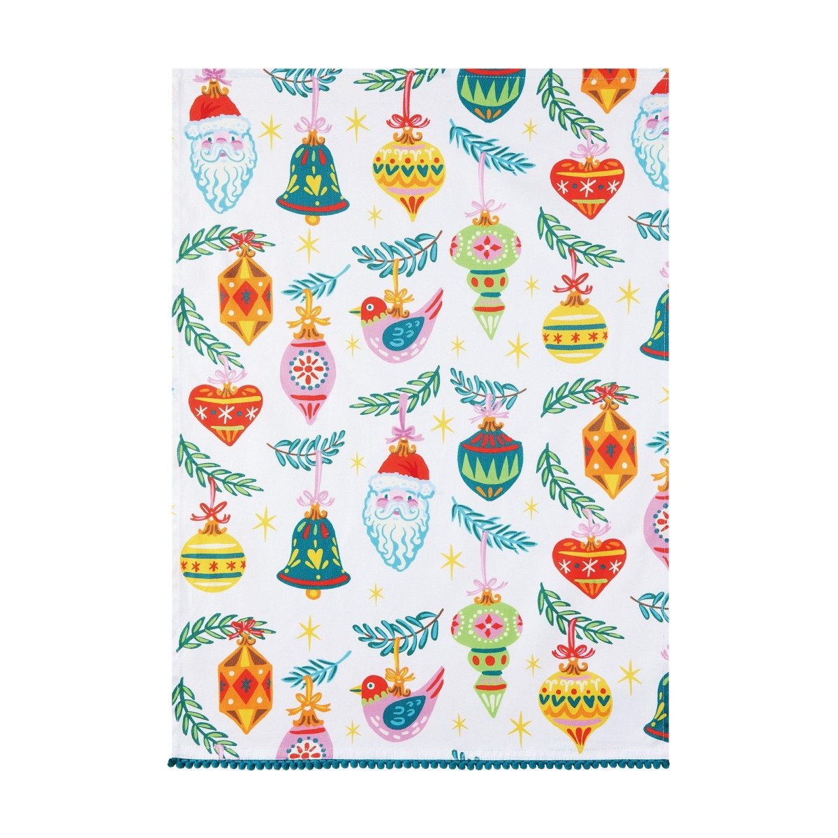 Holiday with Pom Pom Christmas Kitchen Towel, 18x25 inch, front view