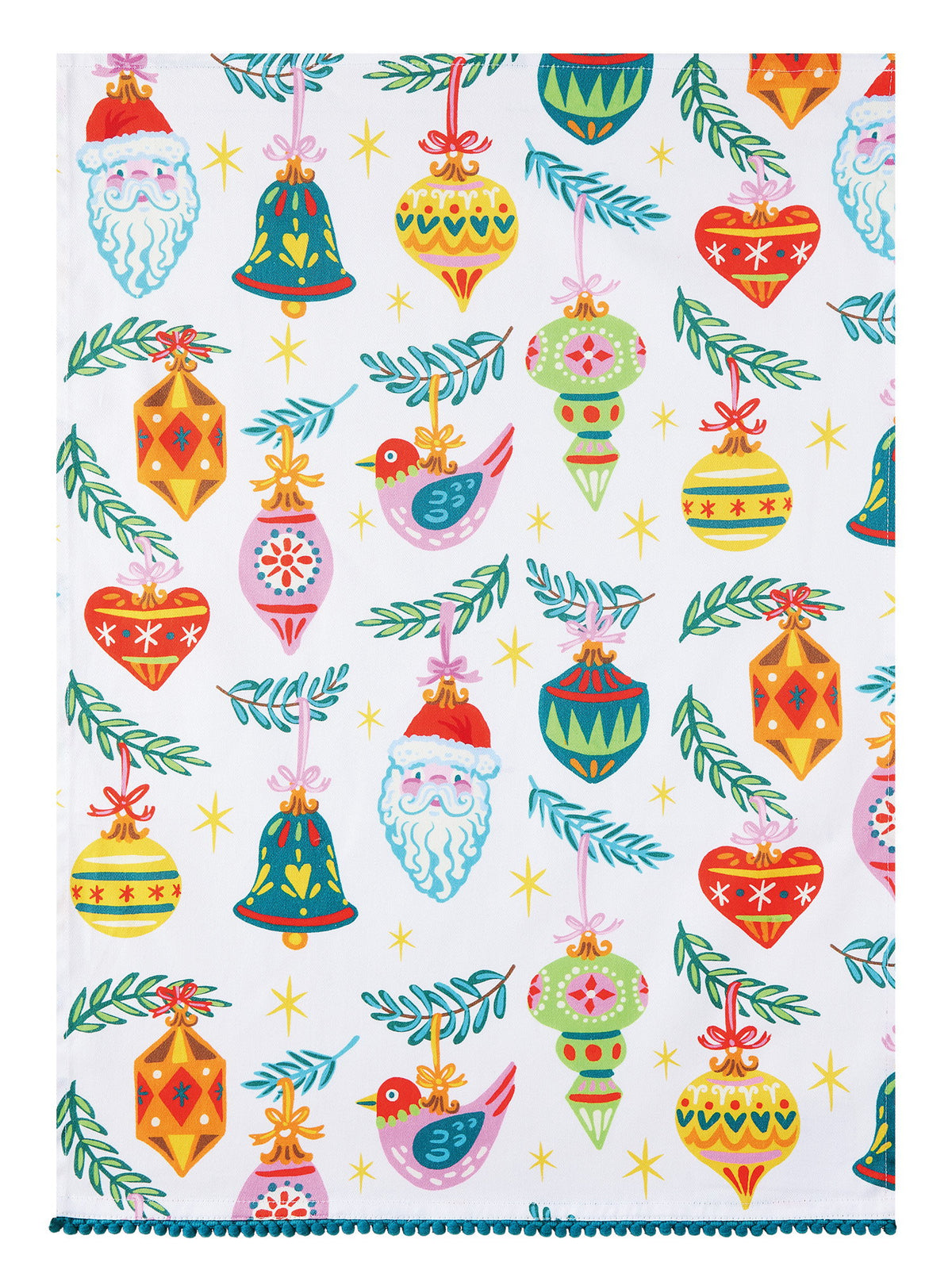 Holiday with Pom Pom Christmas Kitchen Towel, 18x25 inch, front view