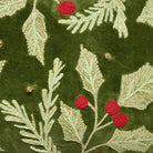 Holly Embroidered Christmas Throw Pillow, close-up detail