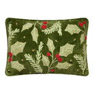 Holly Embroidered Christmas Throw Pillow, 12x18 inch, front view