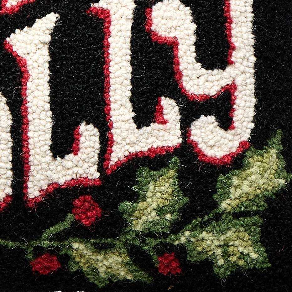 Holly Jolly Hooked Wool Christmas Throw Pillow, close-up detail