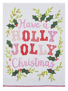 Holly Joy with Pom Pom Christmas Kitchen Towel, 18x25 inch, front view