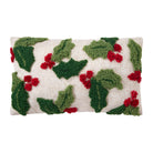 Holly with Berries Hooked Christmas Throw Pillow, 9x16 inch, front view