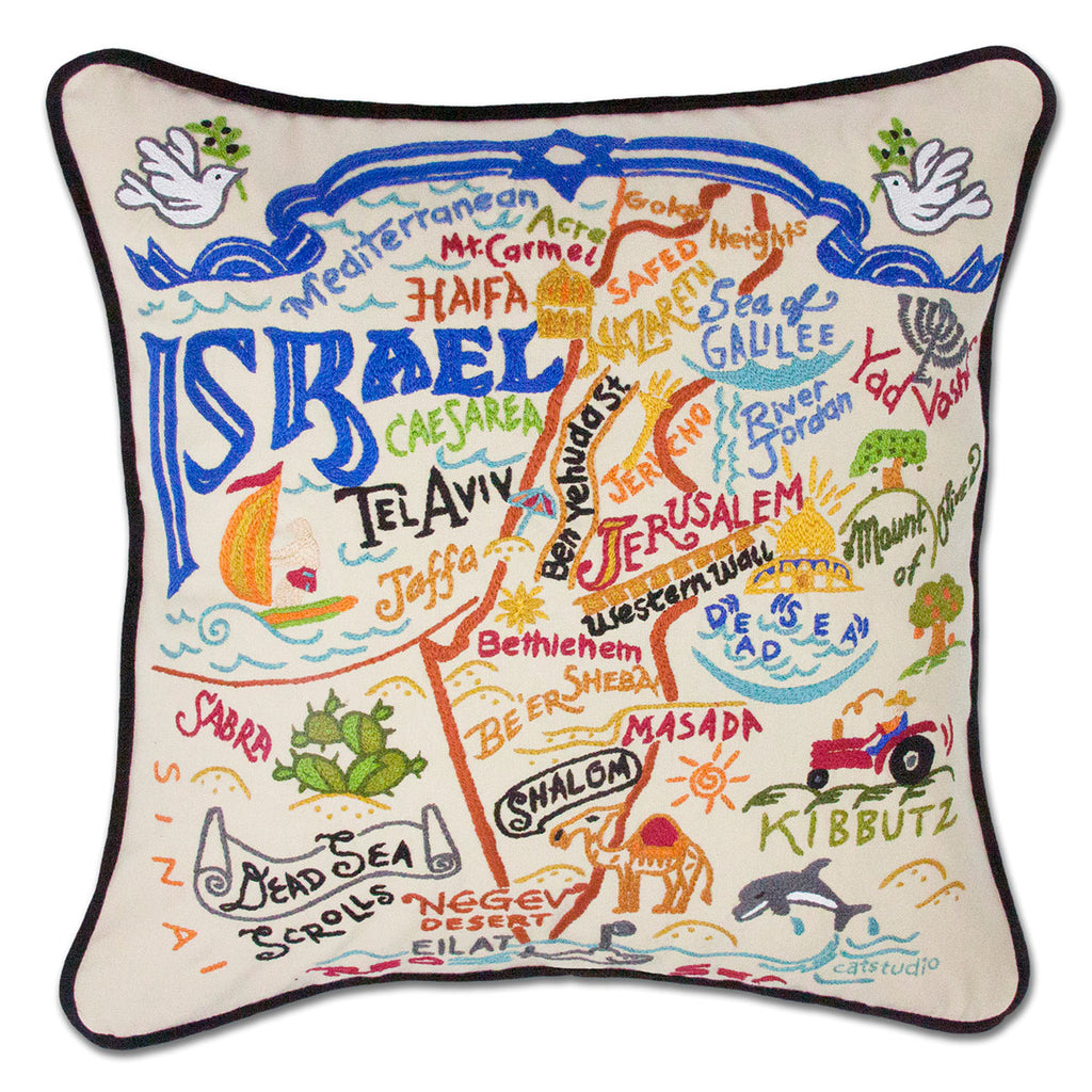 Holy Land Israel Cultural embroidered throw pillow with cultural imagery.