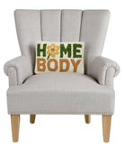 Home Body Hooked Wool Throw Pillow on an armchair, showing the throw pillow at room scale, 8x12 inch