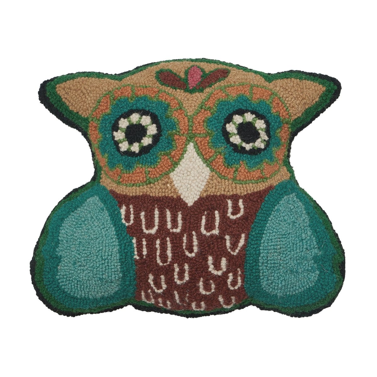 Hootie Hooked Wool Throw Pillow, 14x16 inch, front view