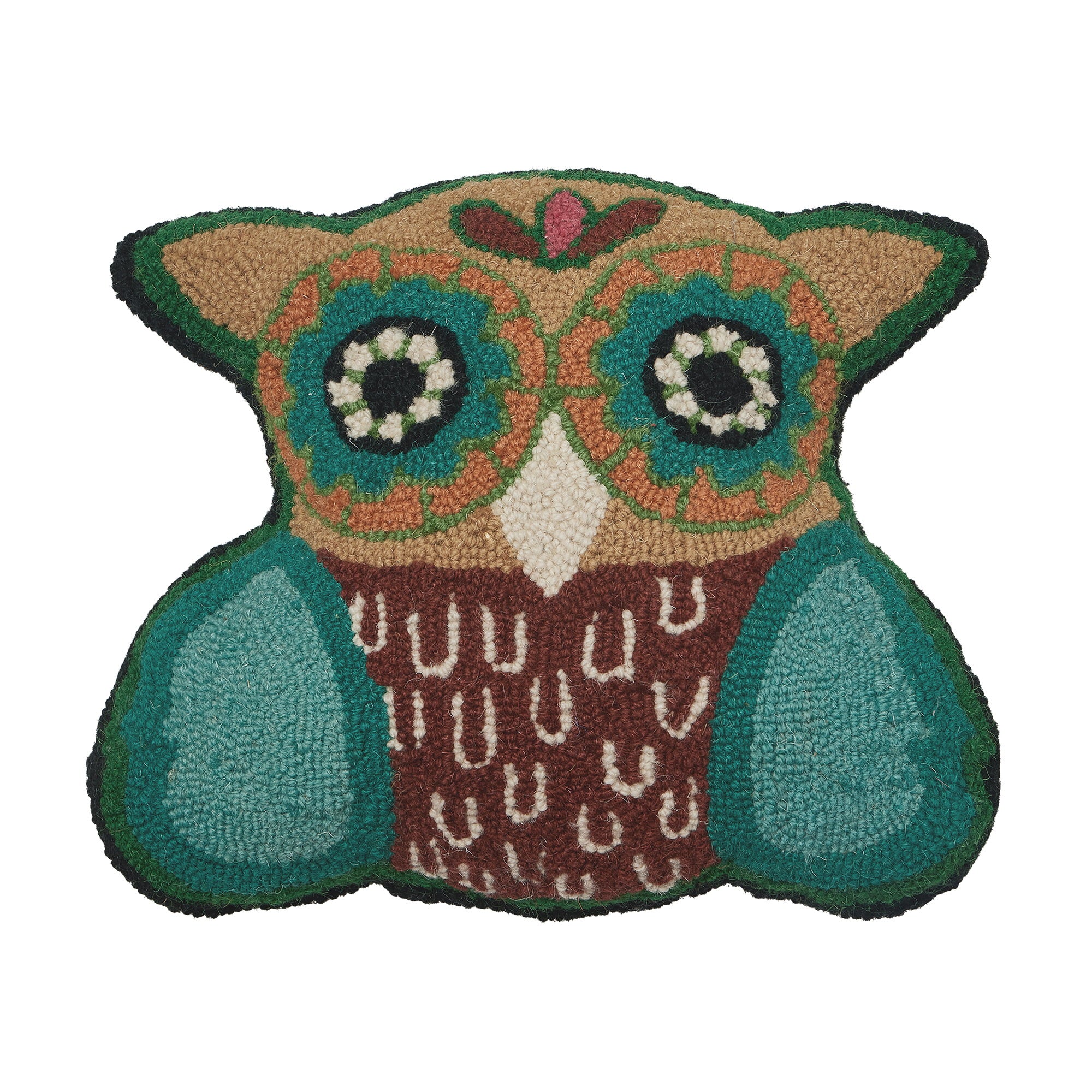 Hootie Hooked Wool Throw Pillow, 14x16 inch, front view