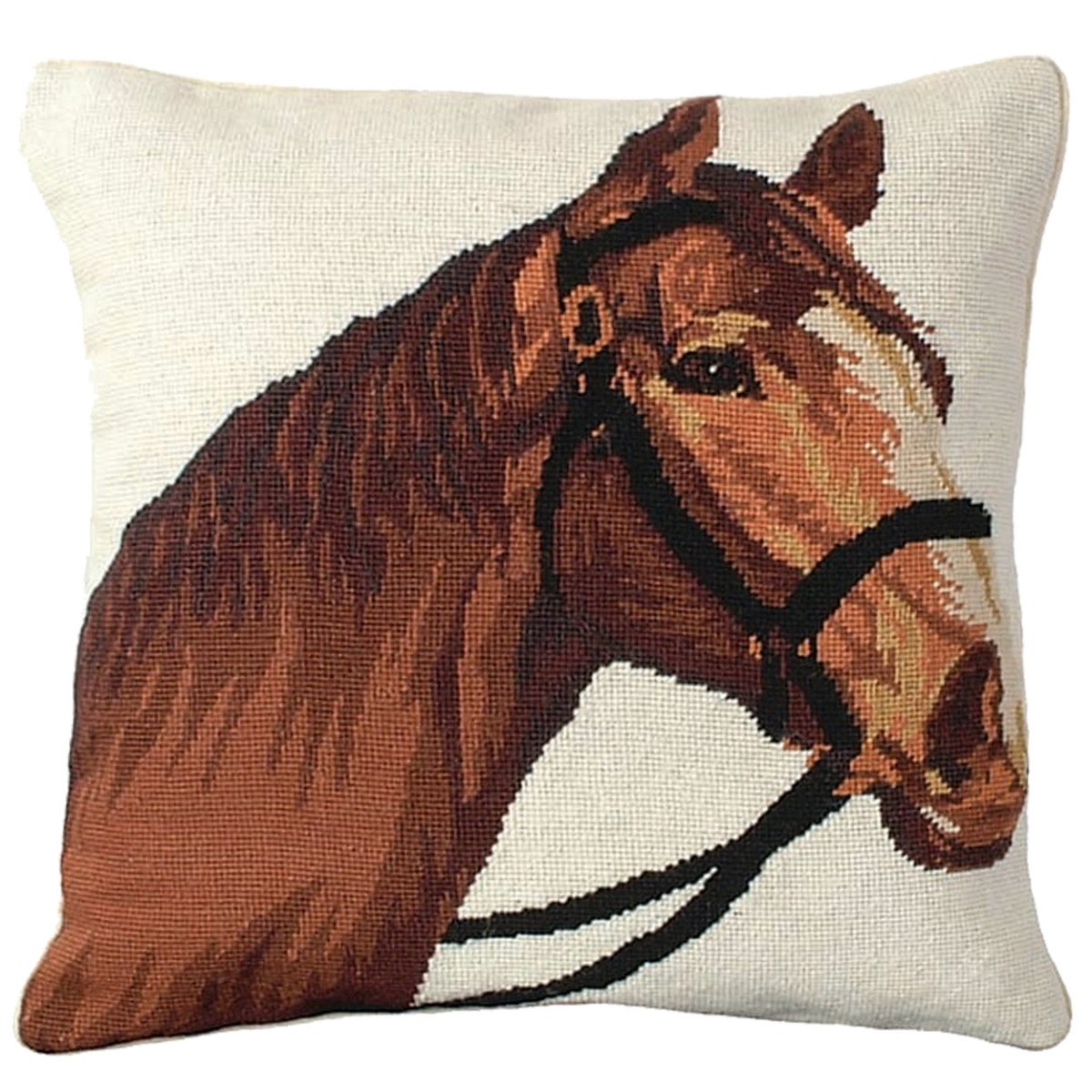 Horse Equestrian Farm Ranch needlepoint throw pillow with artisan decorative design