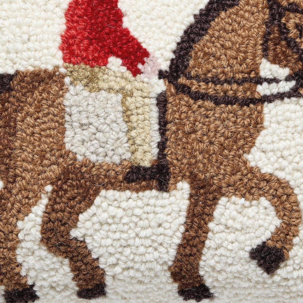 Horse Rider Hooked Wool Throw Pillow, close-up detail