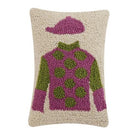 Horseshirt Pink & Green Hooked Wool Throw Pillow, 8x12 inch, front view