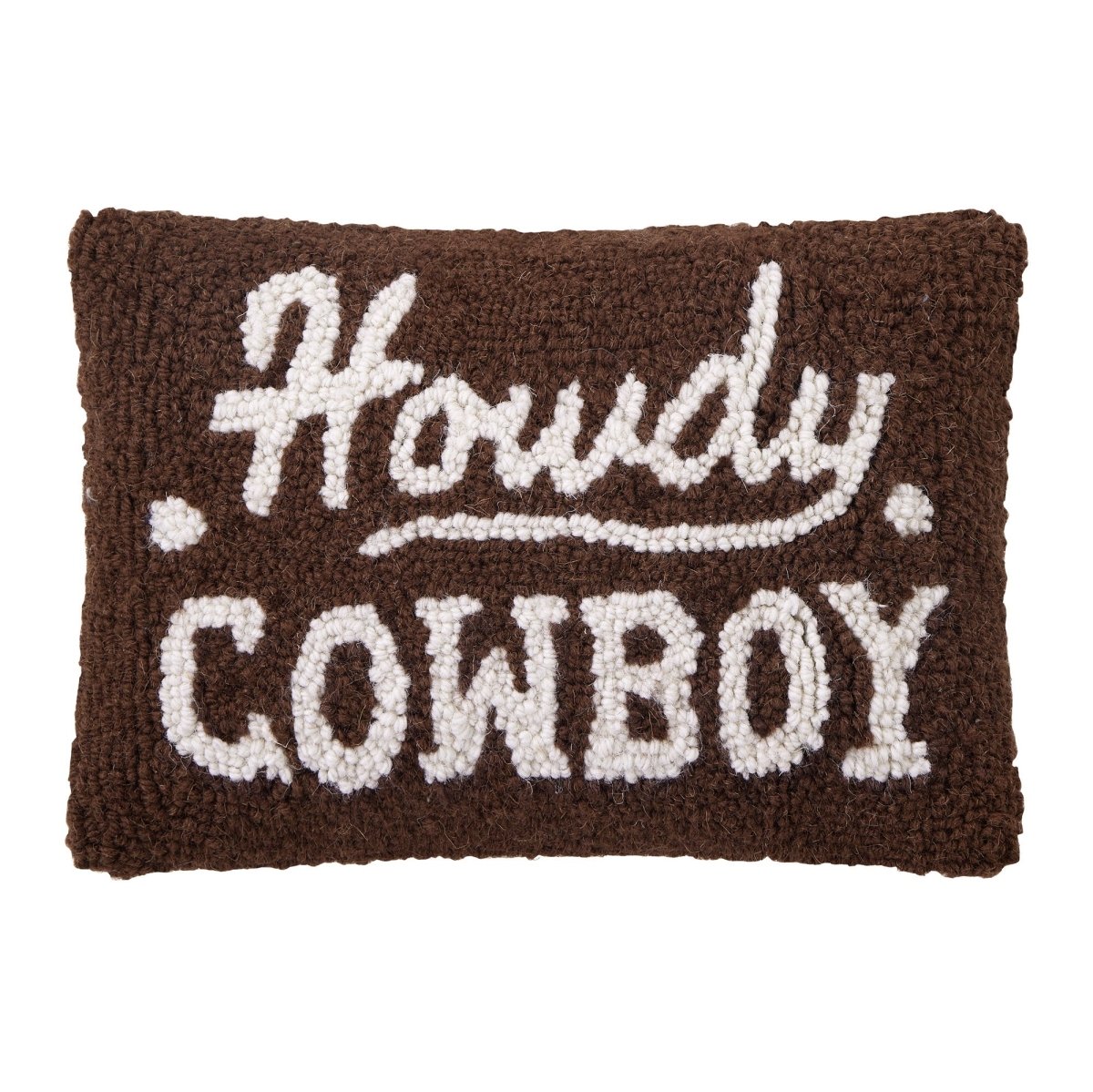 Howdy Cowboy Hooked Wool Throw Pillow, 8x12 inch, front view