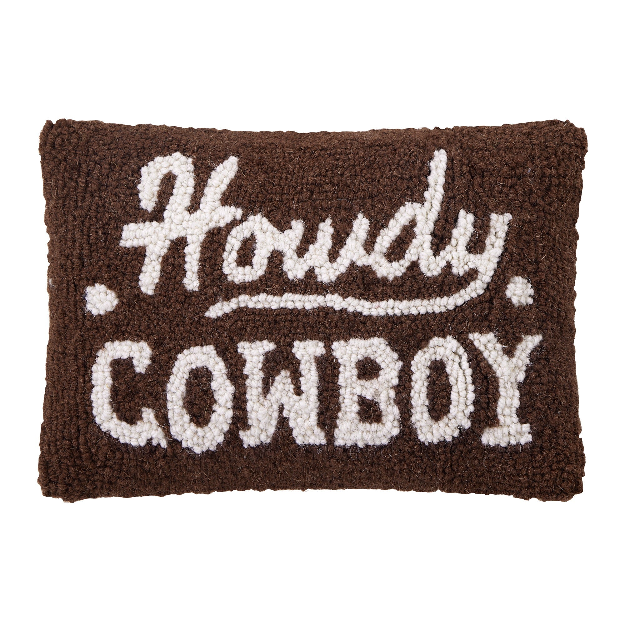 Howdy Cowboy Hooked Wool Throw Pillow, 8x12 inch, front view