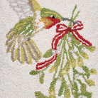 Hummingbird Mistletoe Hooked Wool Christmas Throw Pillow, close-up detail