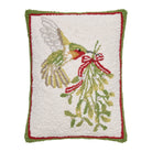 Hummingbird Mistletoe Hooked Wool Christmas Throw Pillow, 14x18 inch, front view