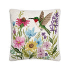 Hummingbird Wildflower Hooked Wool Throw Pillow, 18x18 inch, front view