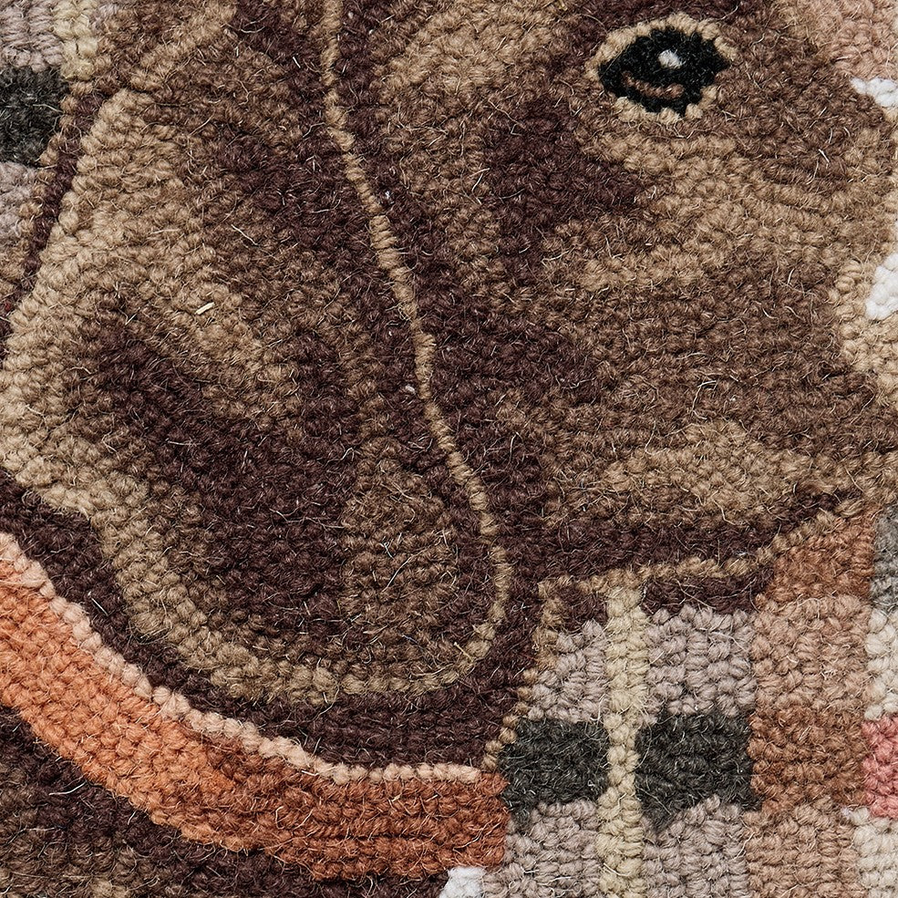 Hunting Dog Hooked Wool Throw Pillow, close-up detail