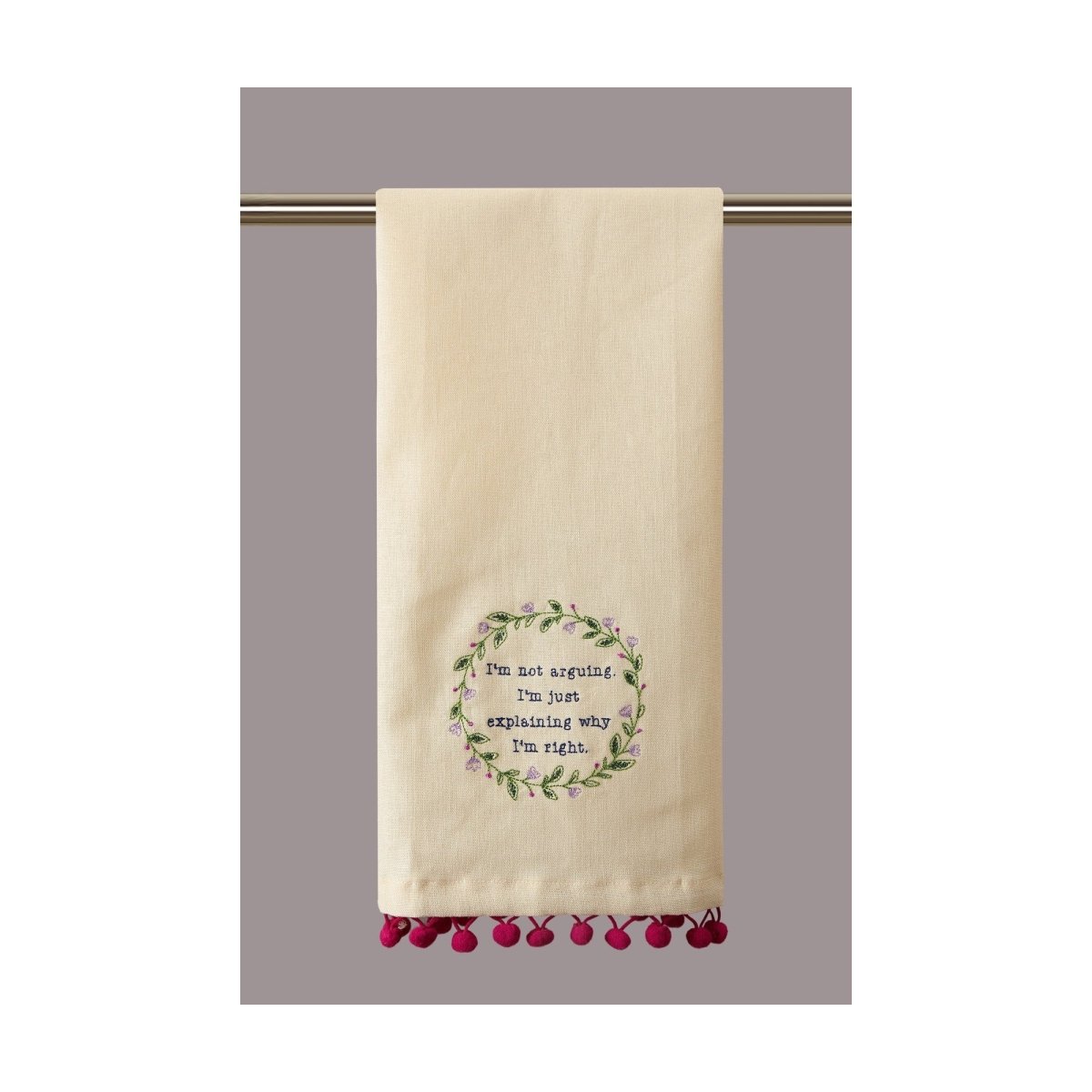 I'm Not Arguing Embroidered Kitchen Towel, 15x22 inch, front view