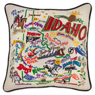 Idaho State Gem hand-embroidered throw pillow showcasing iconic landmarks
