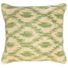 Ikat Pistachio Indian hooked wool throw pillow with artisan decorative design