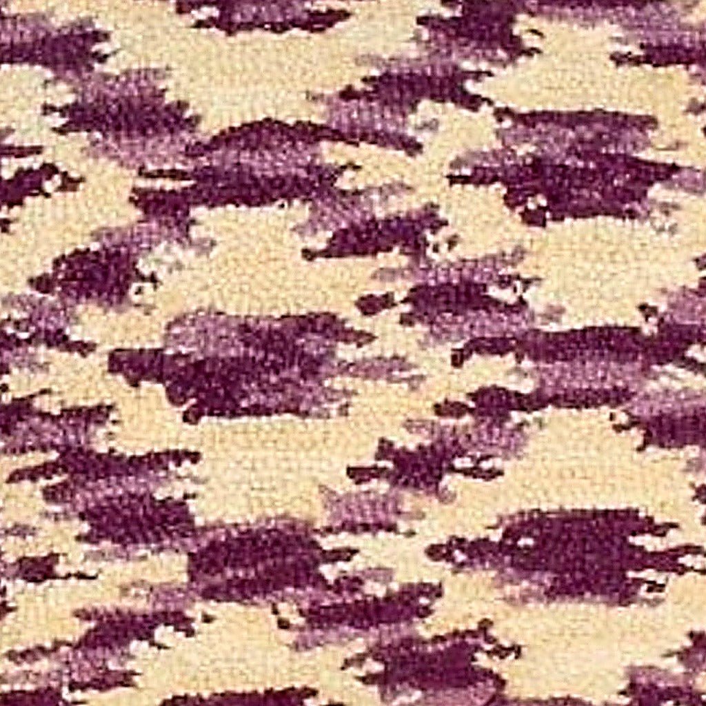 Ikat Prune Indian Wool Hooked pillow fabric closeup showing hand-embroidered needlepoint wool texture and color detail