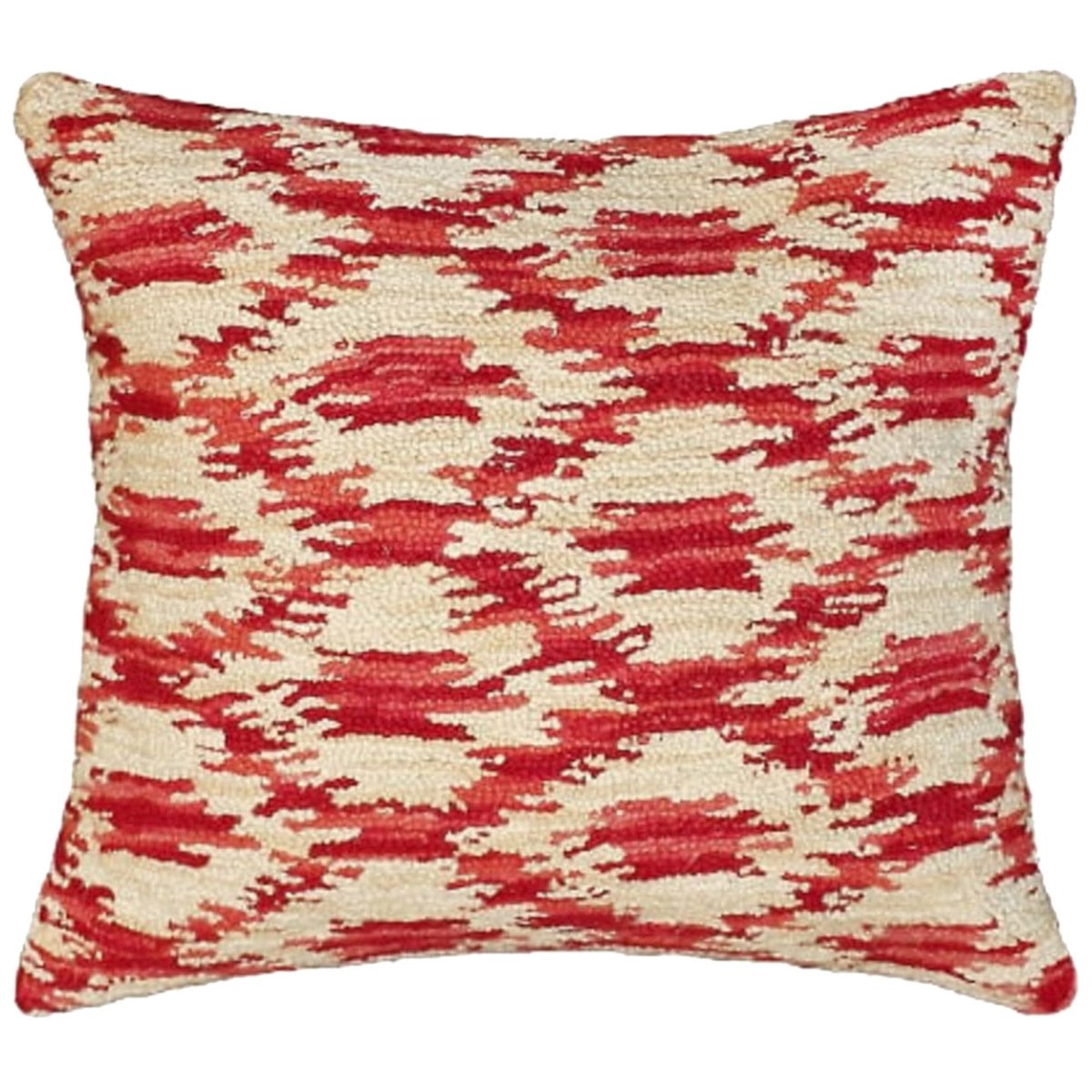 Ikat Ruby Indian hooked wool throw pillow with artisan decorative design