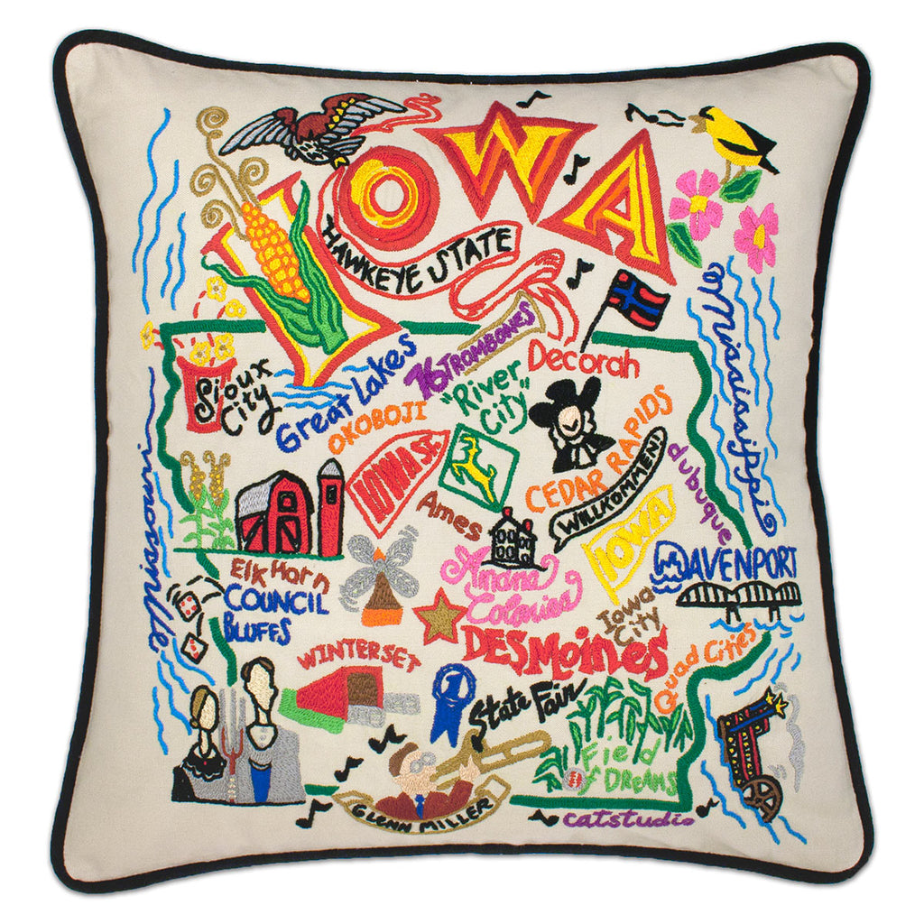 Iowa State Heartland embroidered throw pillow with heartland imagery.