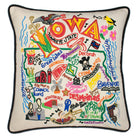 Iowa State Heartland hand-embroidered throw pillow showcasing iconic landmarks
