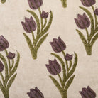 Closeup of Ivory Tulip Block Printed Throw Pillow showing print and fabric detail