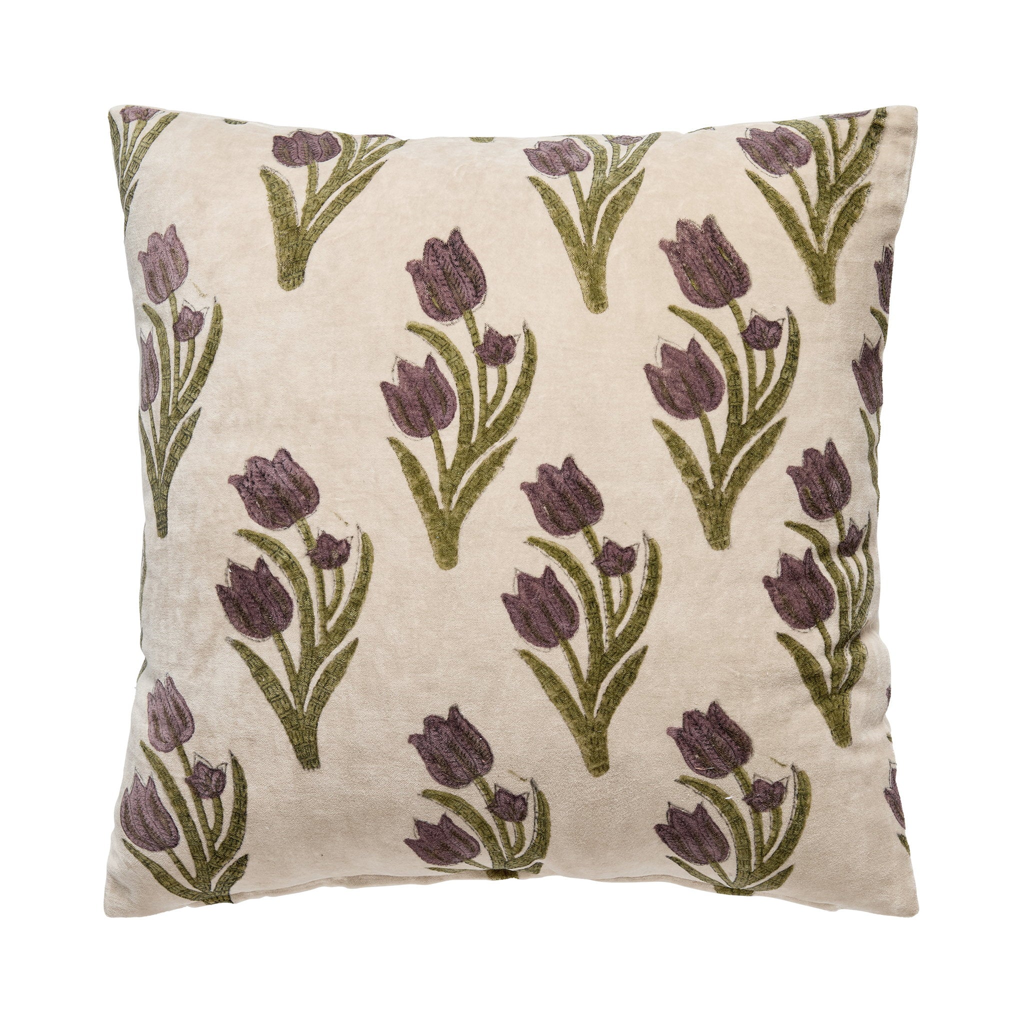 Ivory Tulip Block Printed Throw Pillow, 20x20 inch, front view