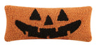 Jack-O-Lantern Hooked Wool Halloween Throw Pillow, 12x5 inch, front view