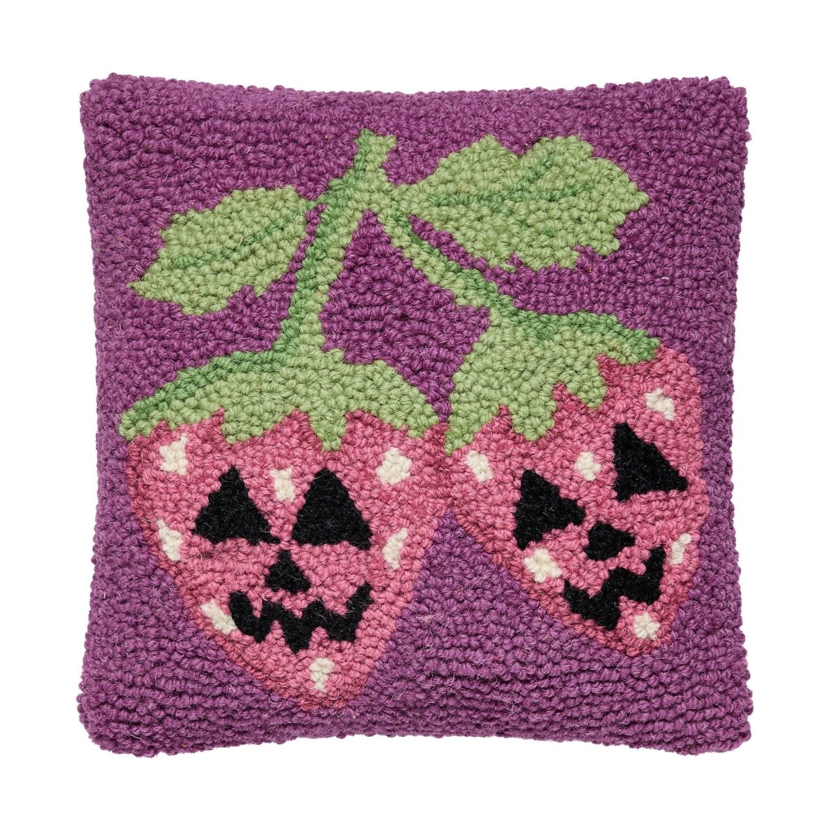 Jack Strawberry Hooked Wool Halloween Throw Pillow, 10x10 inch, front view