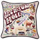 Jackson Hole Wyoming hand-embroidered throw pillow with rustic lodge-style design