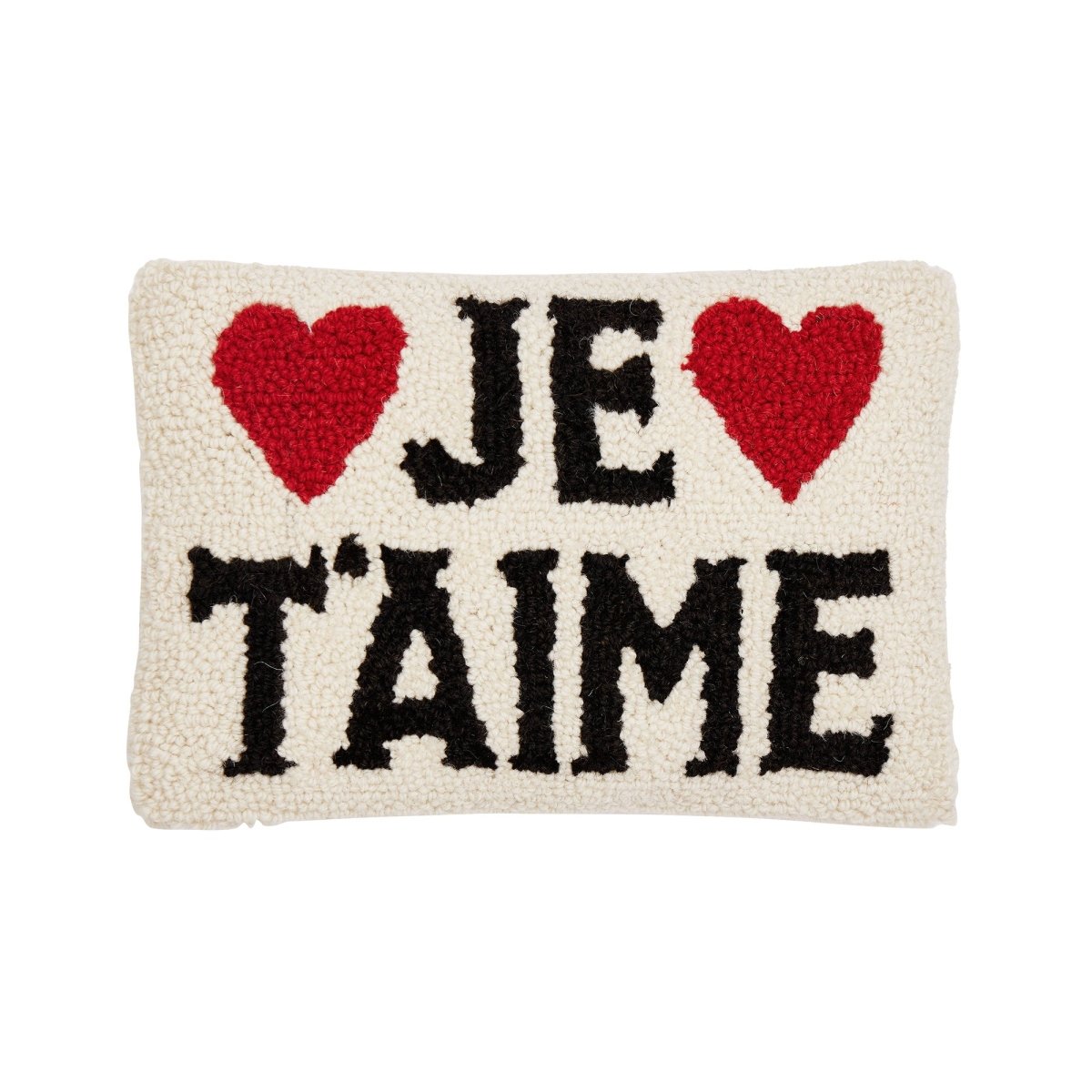 Je t'amime Hooked Wool Throw Pillow, 8x12 inch, front view